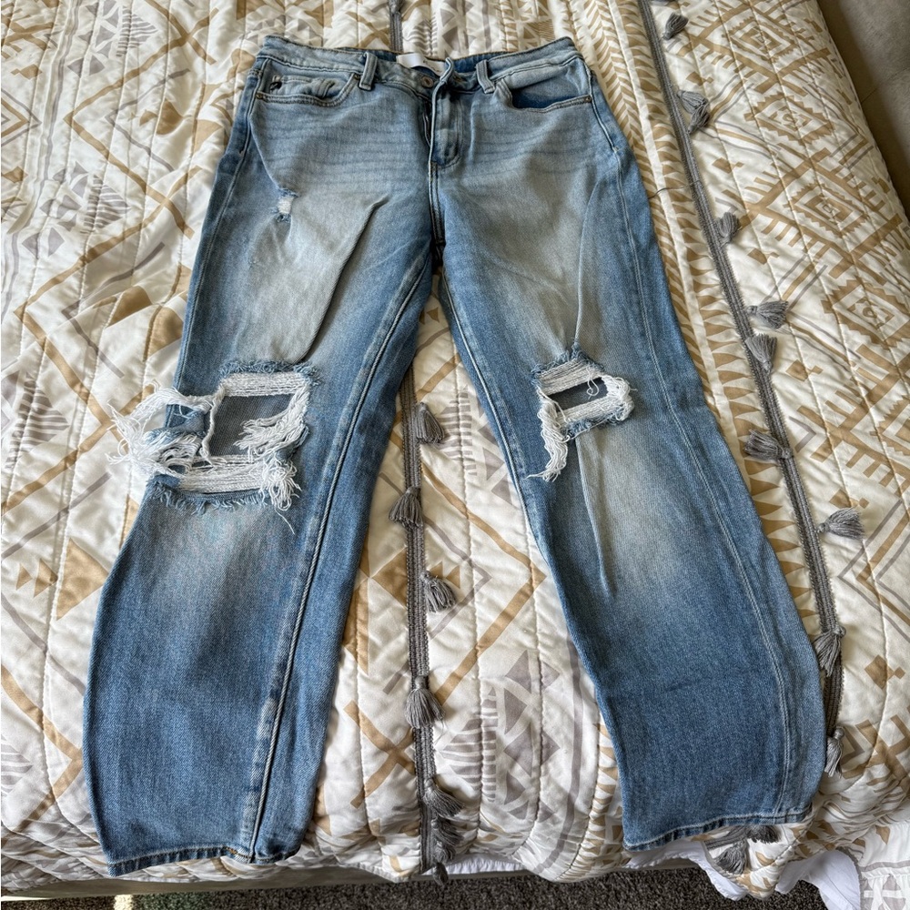 KanCan Blue Boyfriend Jeans with Distressed Knees